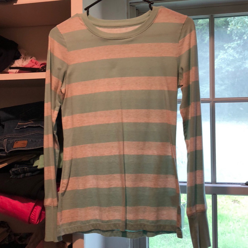 Mint green and cream striped long sleeved shirt